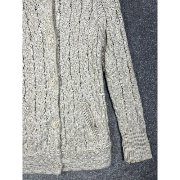 Zara Chunky Cable Knit Button Up Wool Acrylic Sweater Womens Small Pockets Beige - Picture 8 of 13